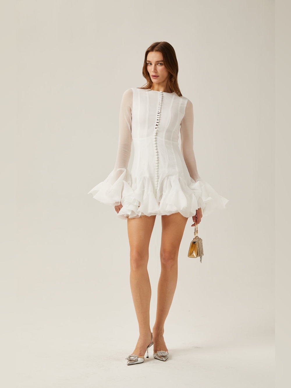 Miss Rosier Anais Semi Sheered Flare Mini Dress Small White